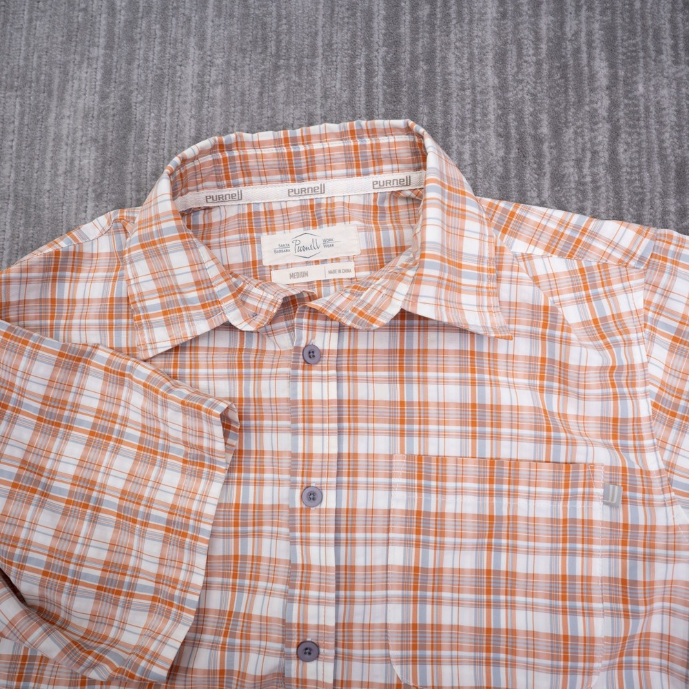 Purnell Santa Barbara Work Wear Mens Orange Plaid Short Sleeve Shirt Medium
